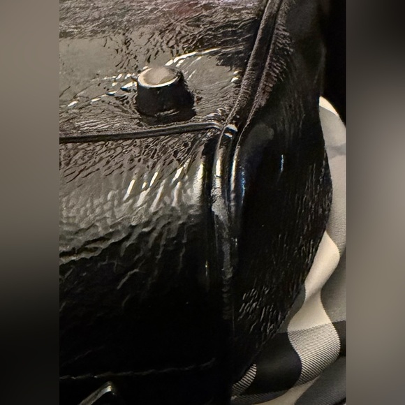 Burberry Black Beat Check Nylon and Patent Leather Buckle Satchel - Picture 12 of 13